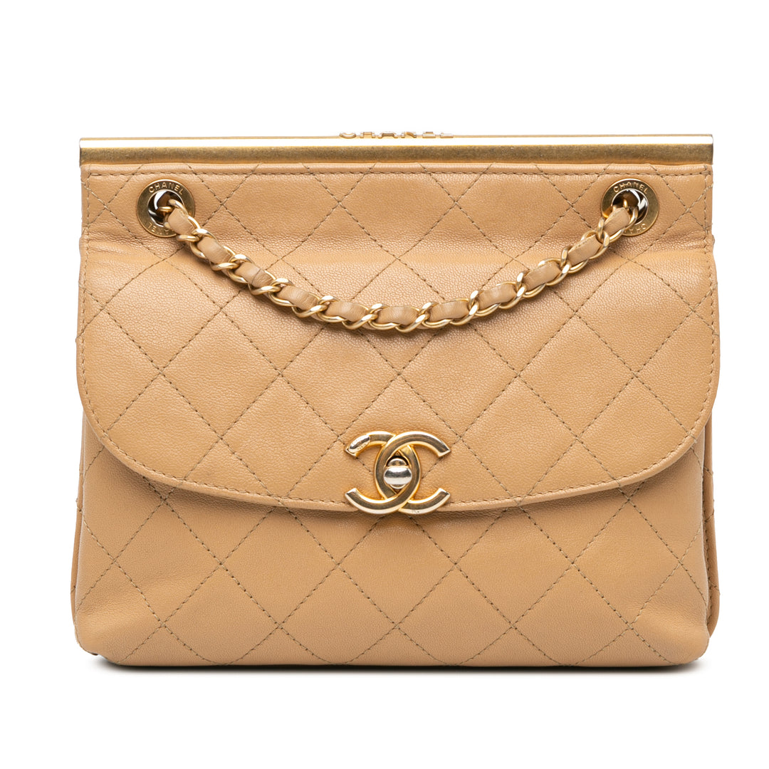 Quilted Lambskin CC Logo Bar Shoulder Bag Brown - Gaby Paris