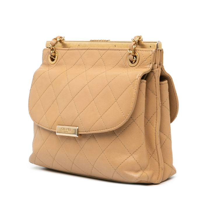 Quilted Lambskin CC Logo Bar Shoulder Bag Brown - Gaby Paris