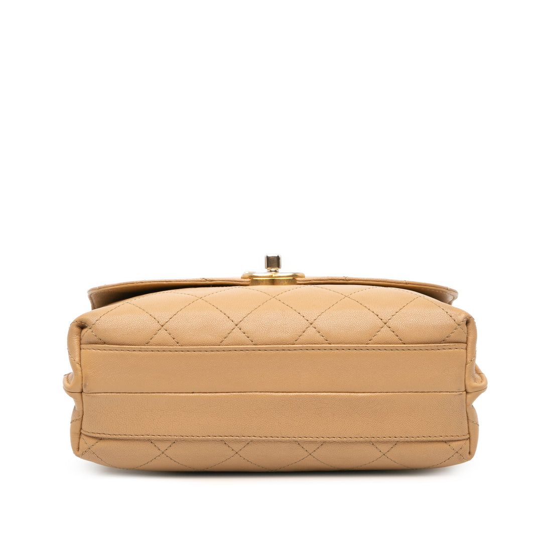 Quilted Lambskin CC Logo Bar Shoulder Bag Brown - Gaby Paris