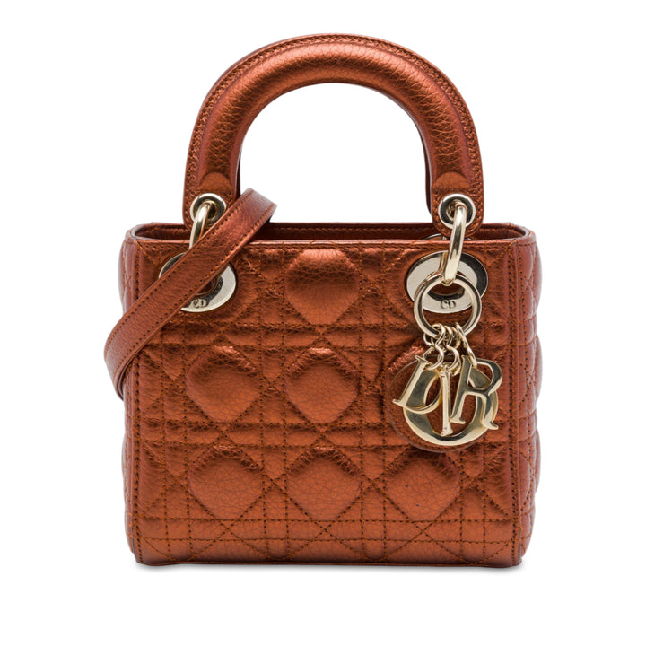 Dior Lady Dior Métallisé Cannage Mini Cuir de veau Marron – vue principale – GABY PARIS