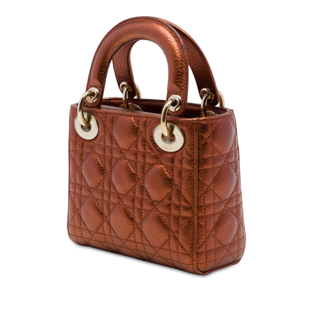 Dior Lady Dior Métallisé Cannage Mini Cuir de veau Marron – vue 2 – GABY PARIS