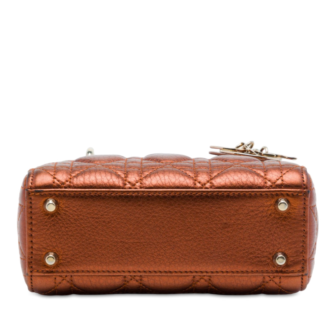 Dior Lady Dior Métallisé Cannage Mini Cuir de veau Marron – vue 3 – GABY PARIS