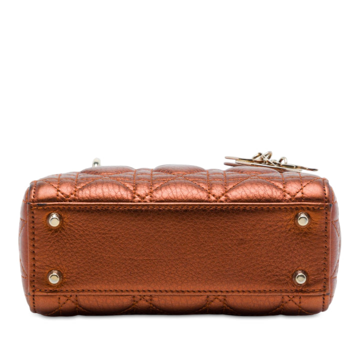 Dior Lady Dior Métallisé Cannage Mini Cuir de veau Marron – vue 3 – GABY PARIS