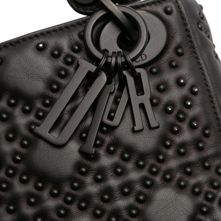 Dior Mini Ultra Matte Cuir de veau Cannage Studded Supple Lady Dior Noir