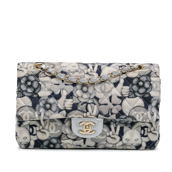 Medium Classic Nylon Cat Emoticon Double Flap White - Gaby Paris