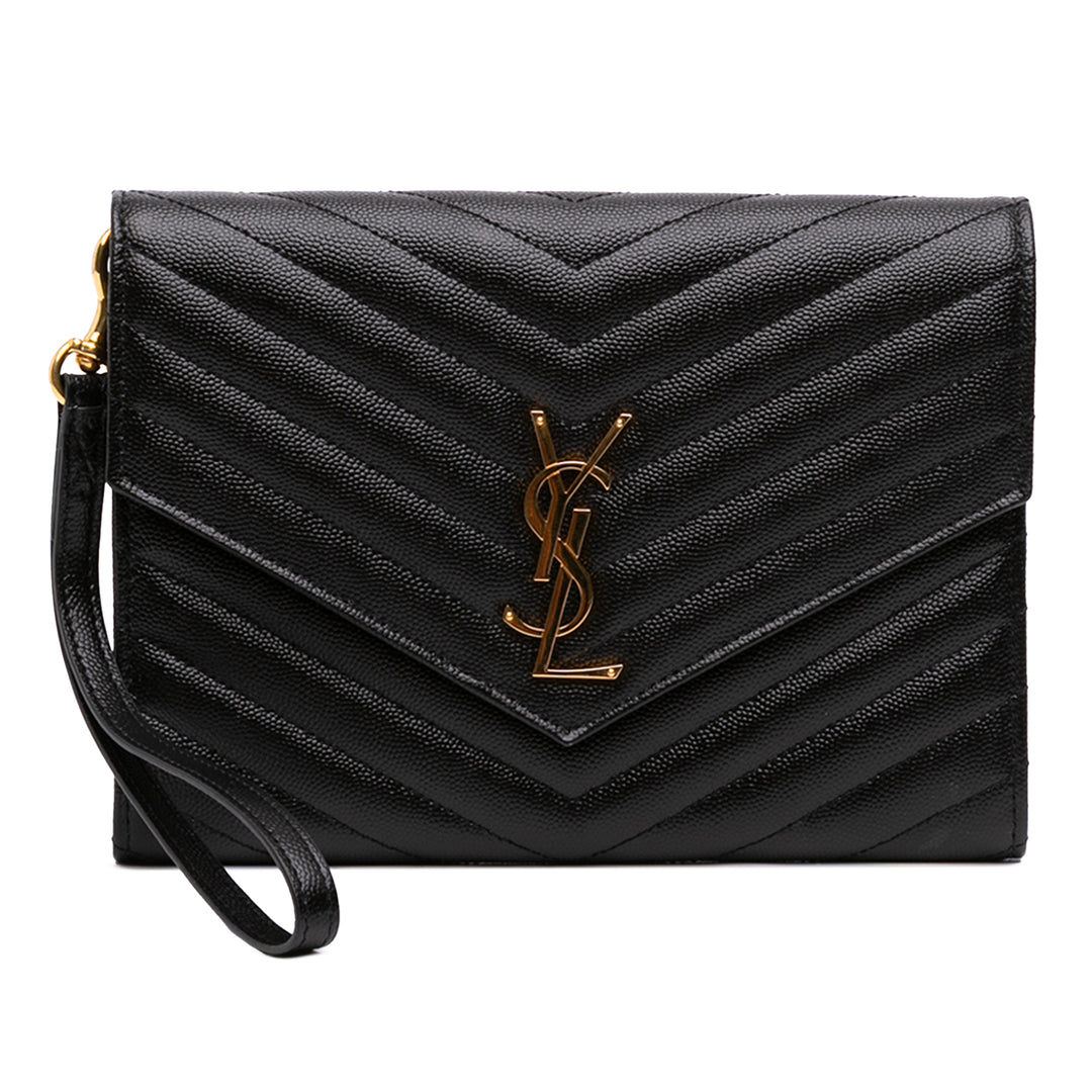 Saint Laurent Grain De Poudre Matelasse Cassandre à rabat Pochette Noir – vue principale – GABY PARIS
