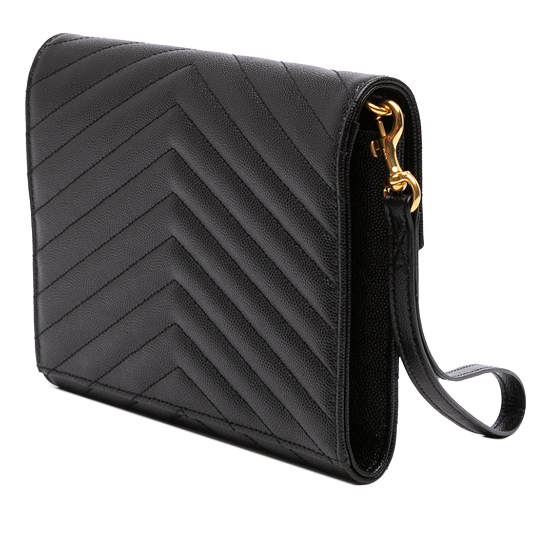 Saint Laurent Grain De Poudre Matelasse Cassandre à rabat Pochette Noir – vue 2 – GABY PARIS