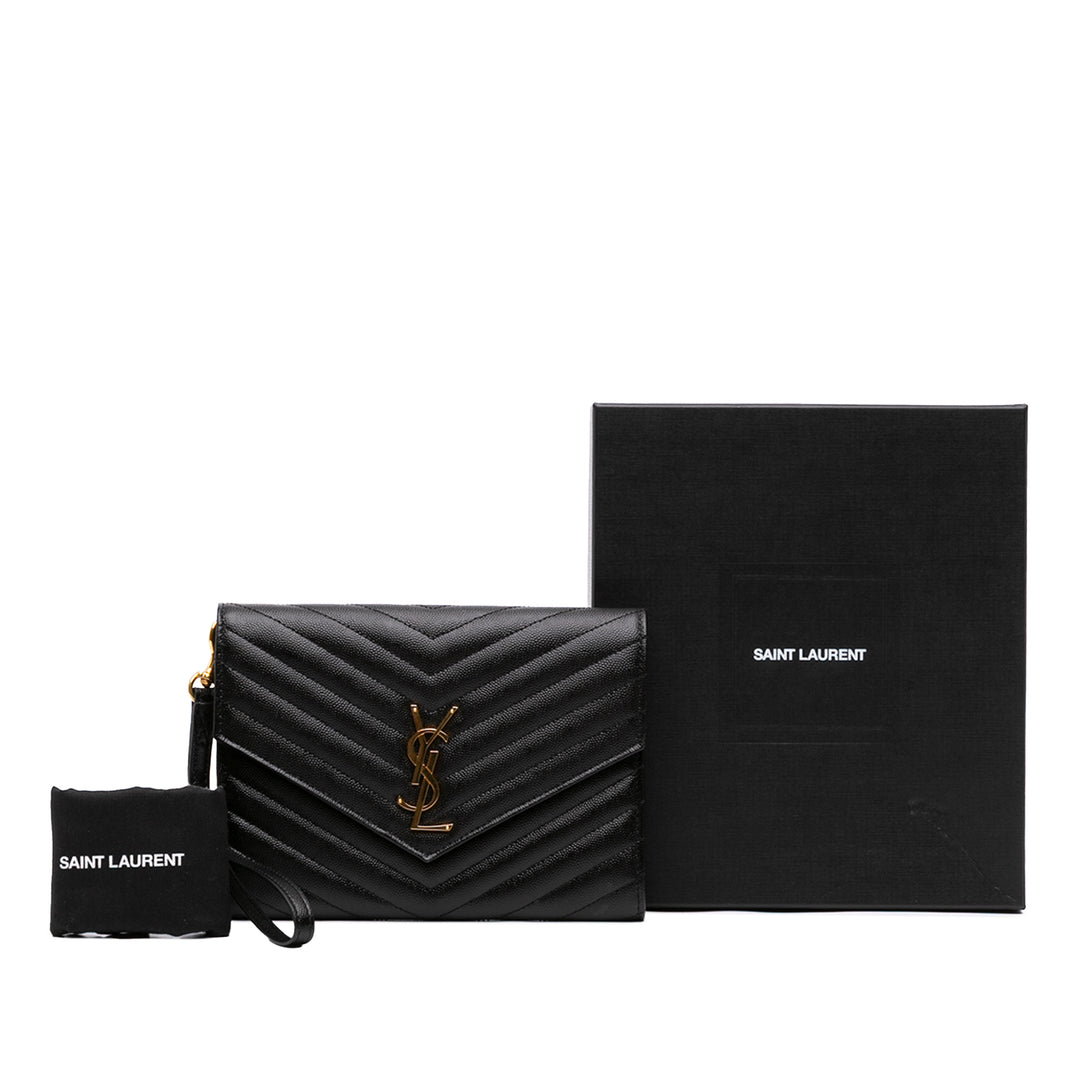 Saint Laurent Grain De Poudre Matelasse Cassandre à rabat Pochette Noir – vue 7 – GABY PARIS