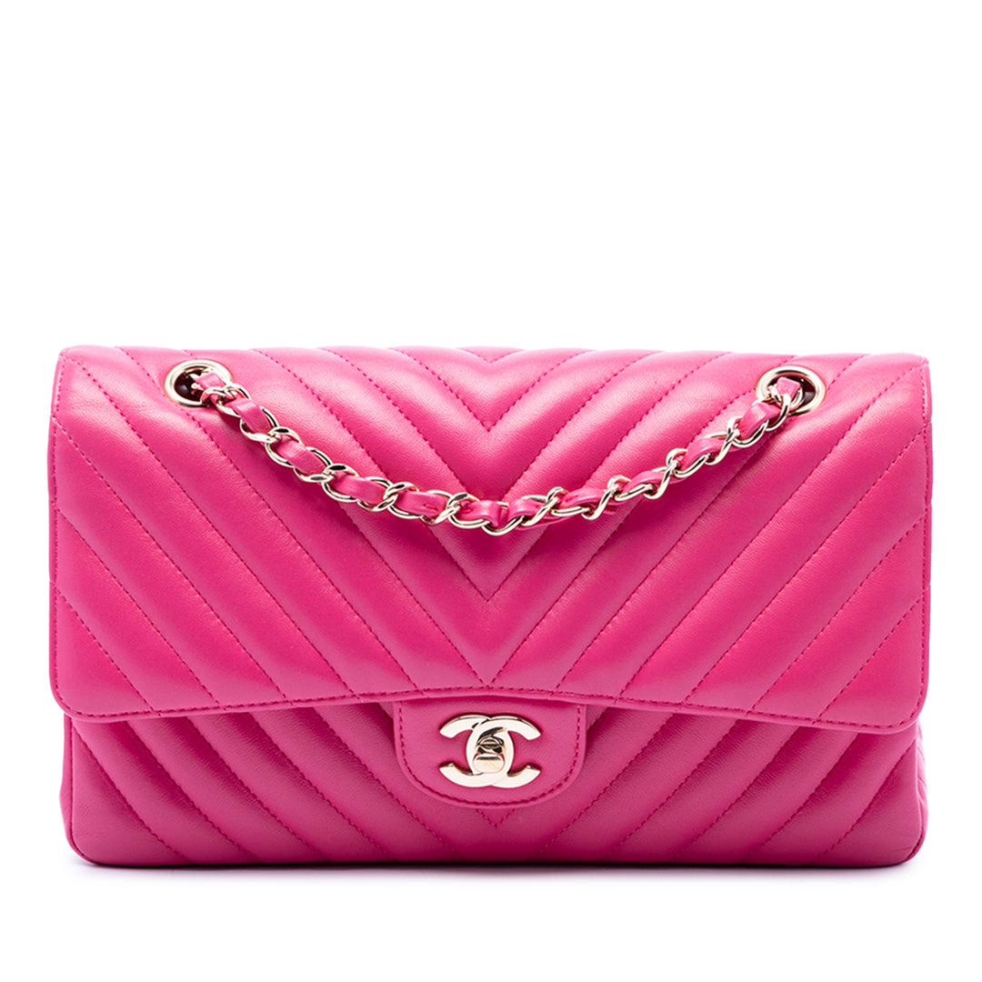 Classic Chevron Double rabat Moyen Cuir d'agneau Rose