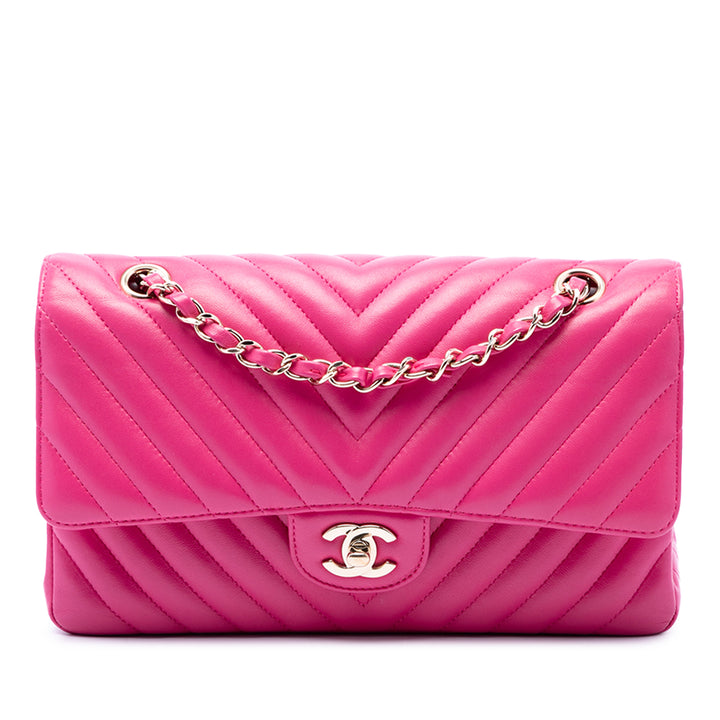 Classic Chevron Double rabat Moyen Cuir d'agneau Rose