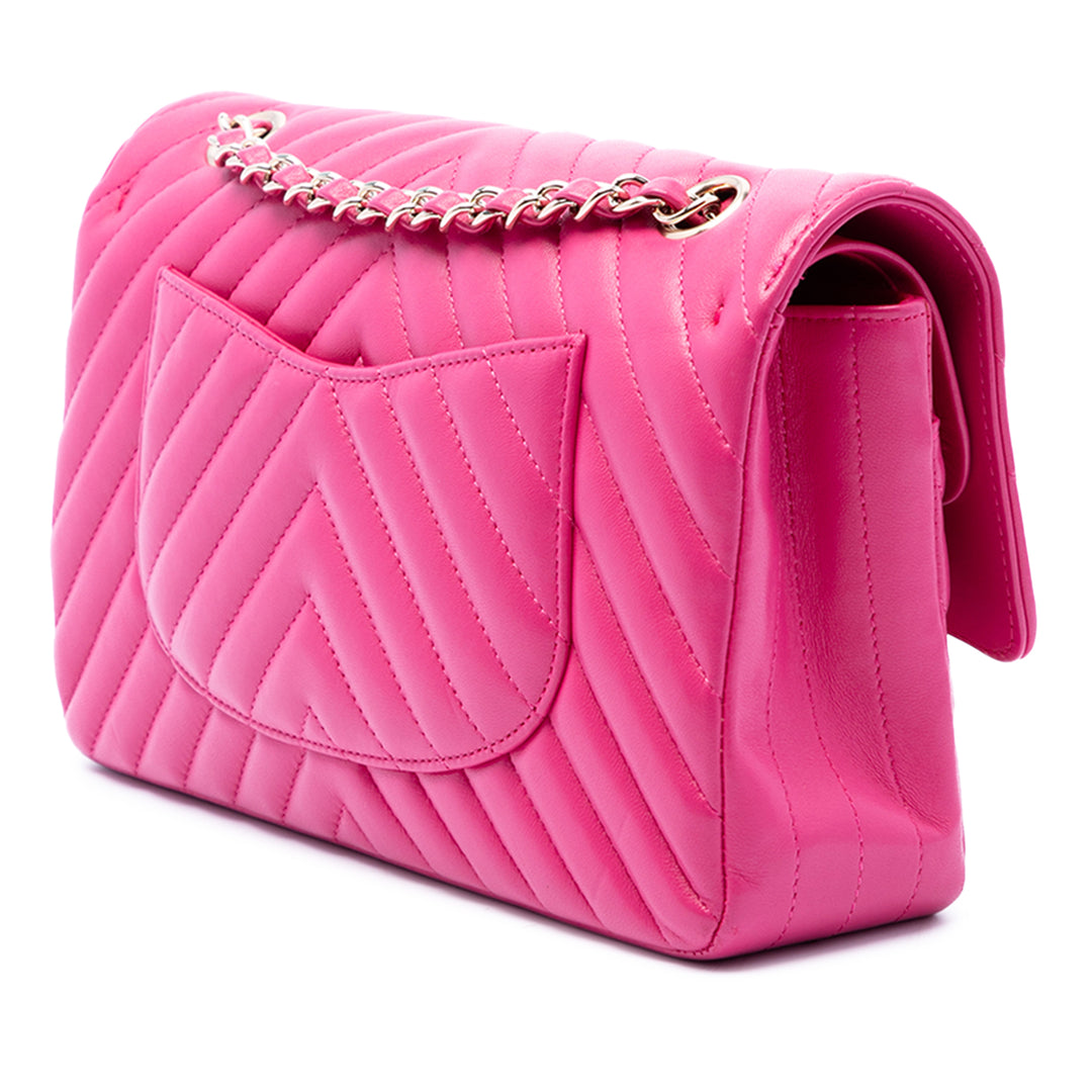 Classic Chevron Double rabat Moyen Cuir d'agneau Rose