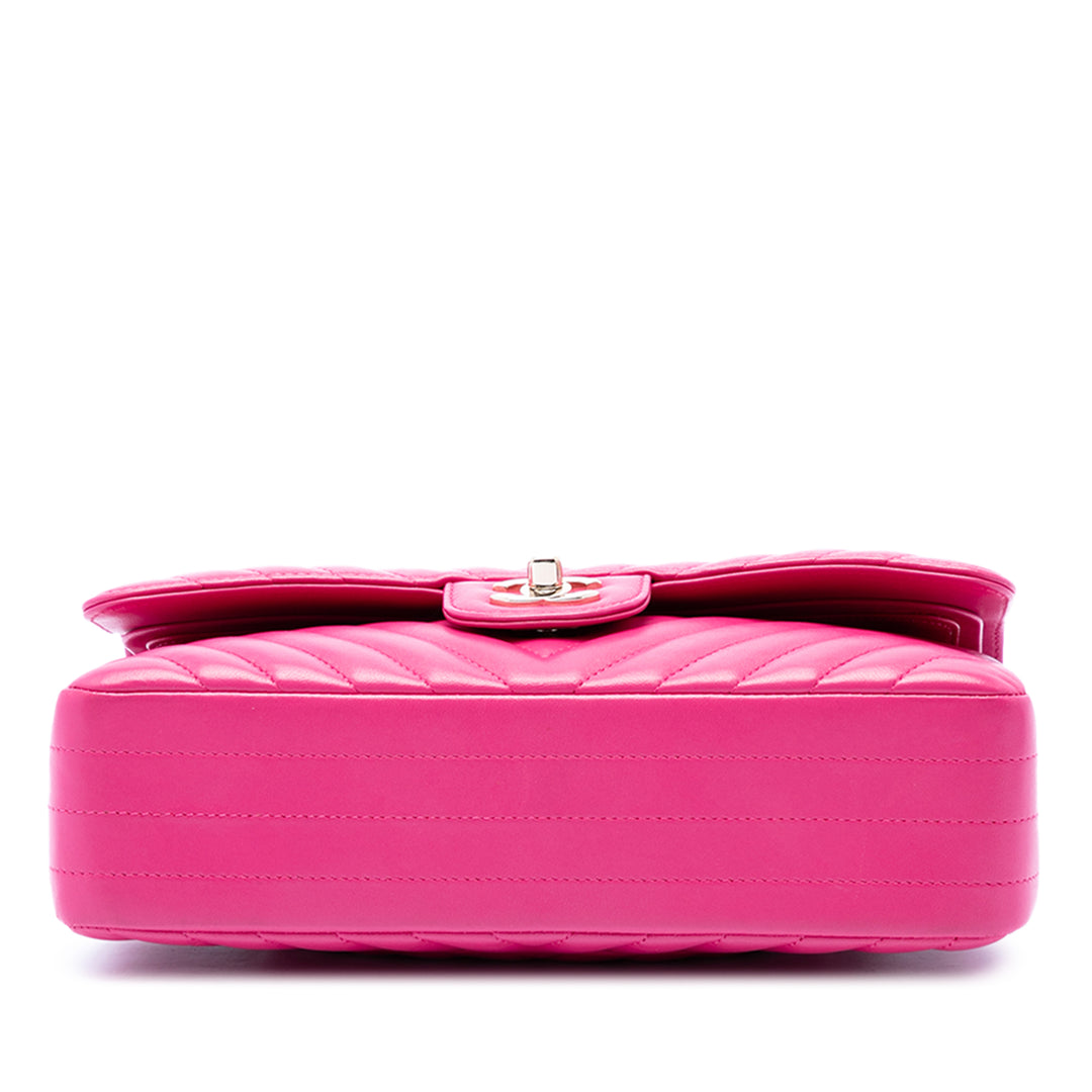 Classic Chevron Double rabat Moyen Cuir d'agneau Rose