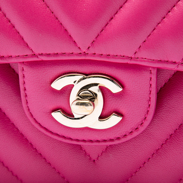 Classic Chevron Double rabat Moyen Cuir d'agneau Rose