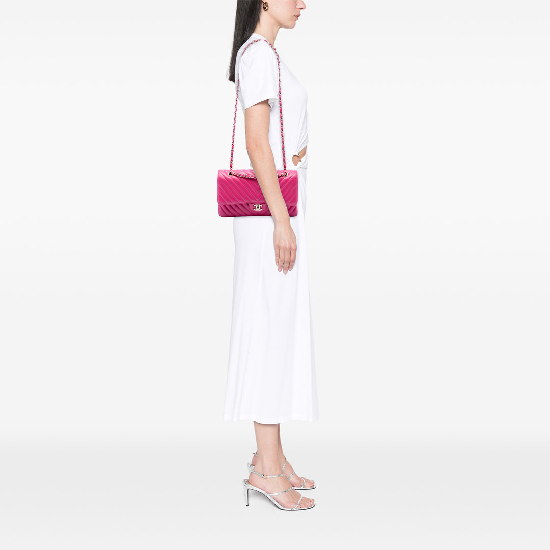 Classic Chevron Double rabat Moyen Cuir d'agneau Rose