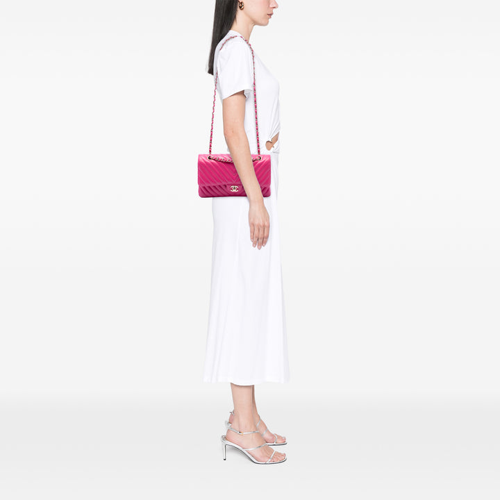 Classic Chevron Double rabat Moyen Cuir d'agneau Rose