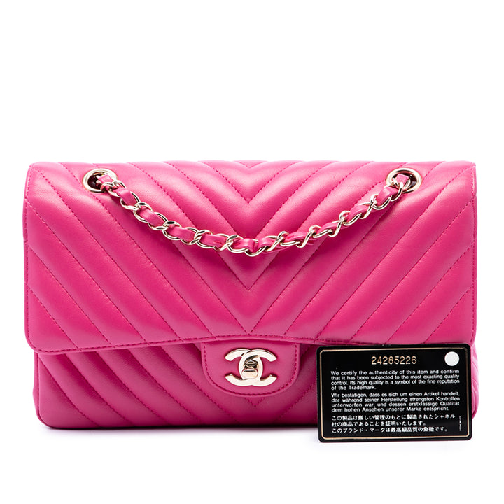 Classic Chevron Double rabat Moyen Cuir d'agneau Rose
