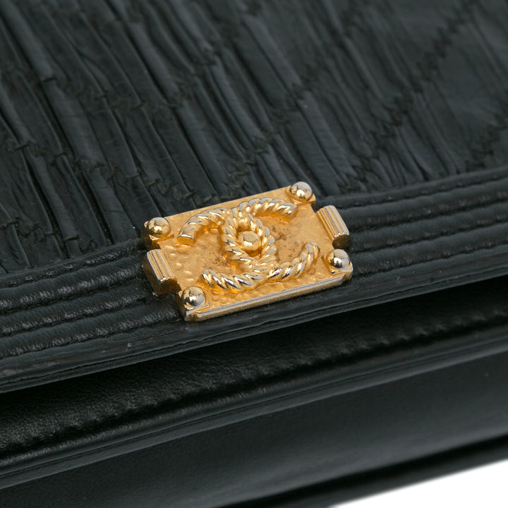 Pleated Crumpled Chevron Le Boy Wallet On Chain Black - Gaby Paris