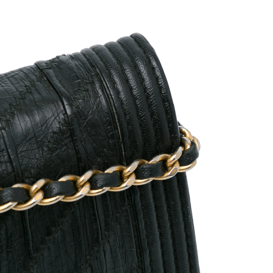Pleated Crumpled Chevron Le Boy Wallet On Chain Black - Gaby Paris