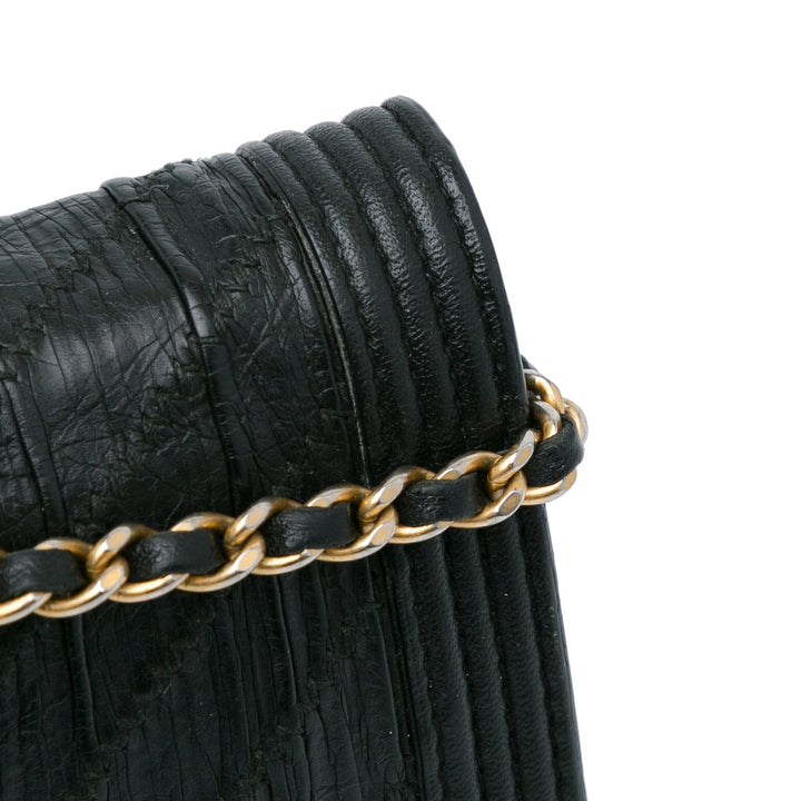Pleated Crumpled Chevron Le Boy Wallet On Chain Black - Gaby Paris
