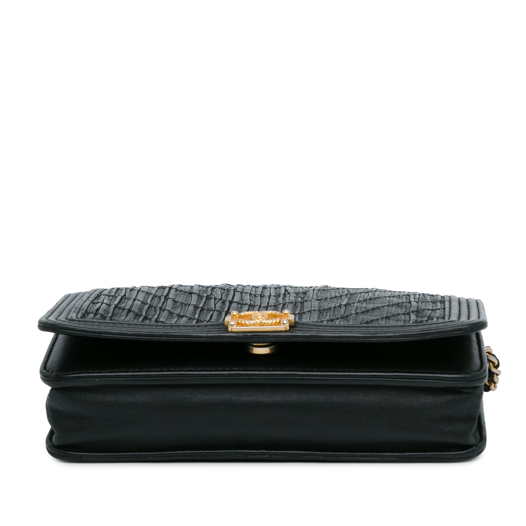 Pleated Crumpled Chevron Le Boy Wallet On Chain Black - Gaby Paris