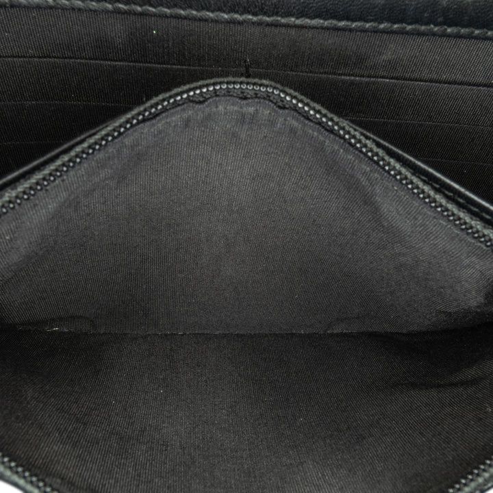 Pleated Crumpled Chevron Le Boy Wallet On Chain Black - Gaby Paris