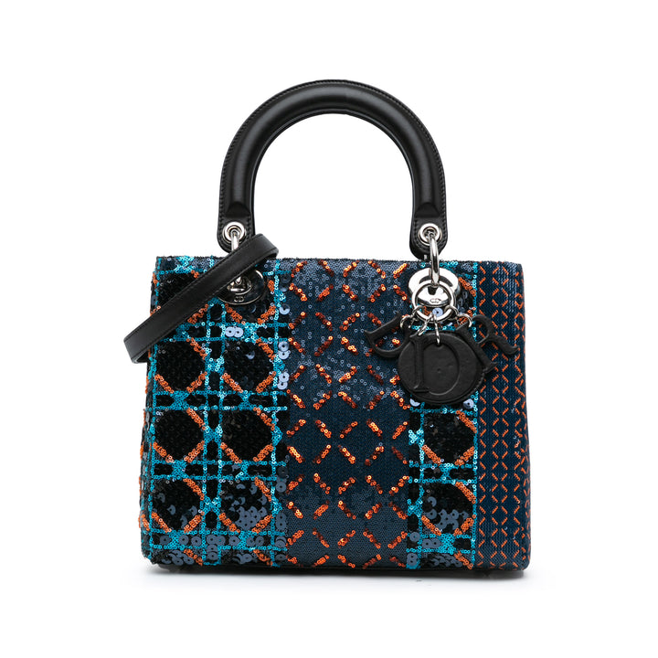 Medium Calfskin Sequin Embellished Lady Dior Blue - Gaby Paris