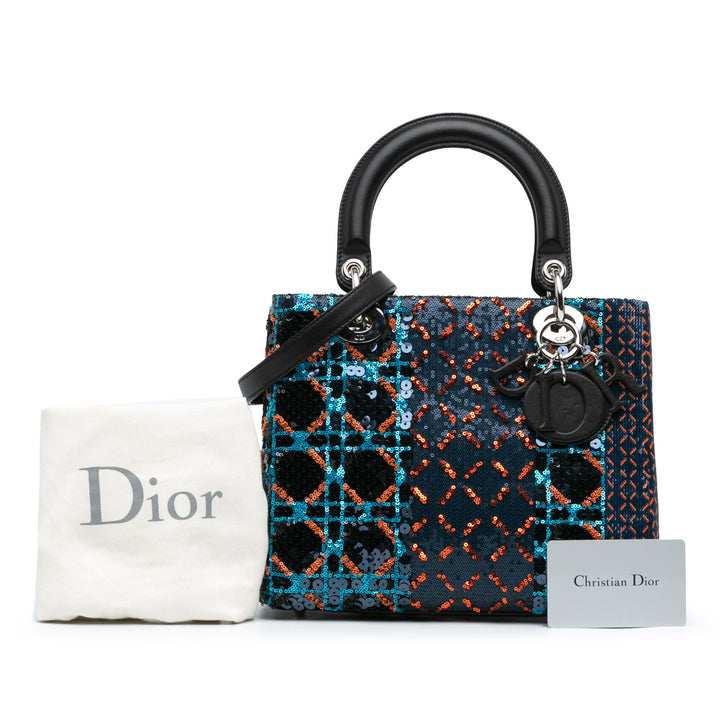 Medium Calfskin Sequin Embellished Lady Dior Blue - Gaby Paris