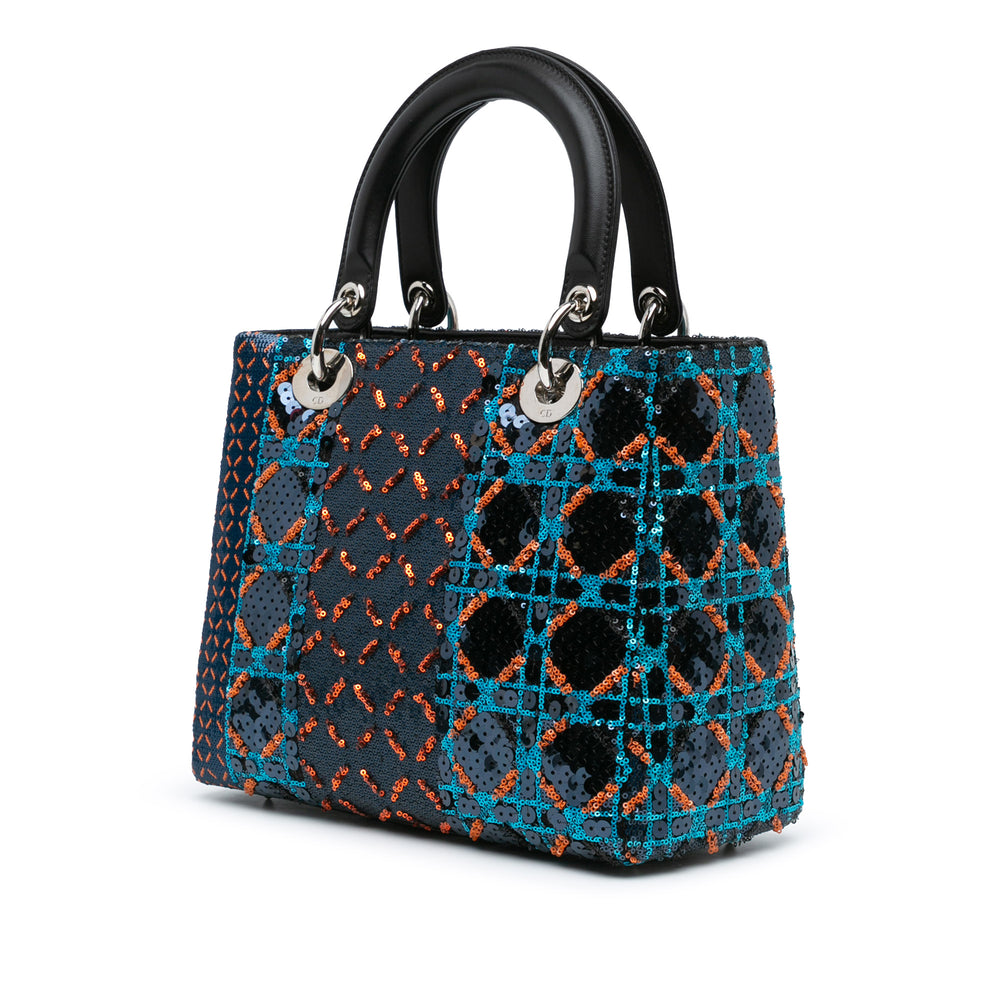 Medium Calfskin Sequin Embellished Lady Dior Blue - Gaby Paris