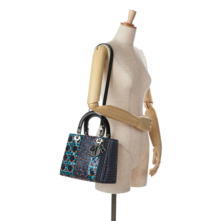 Medium Calfskin Sequin Embellished Lady Dior Blue - Gaby Paris