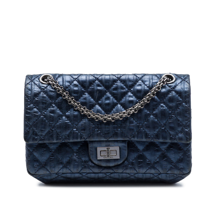 Chanel Matelassé Metallic Striped vieilli Cuir de veau Reissue 2.55 Accordion à rabat 225