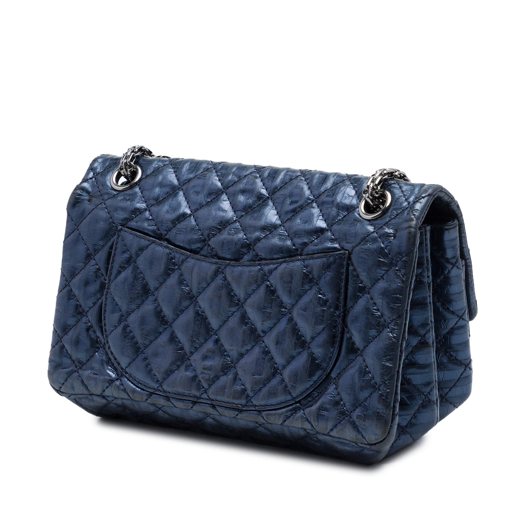 Chanel Matelassé Metallic Striped vieilli Cuir de veau Reissue 2.55 Accordion à rabat 225