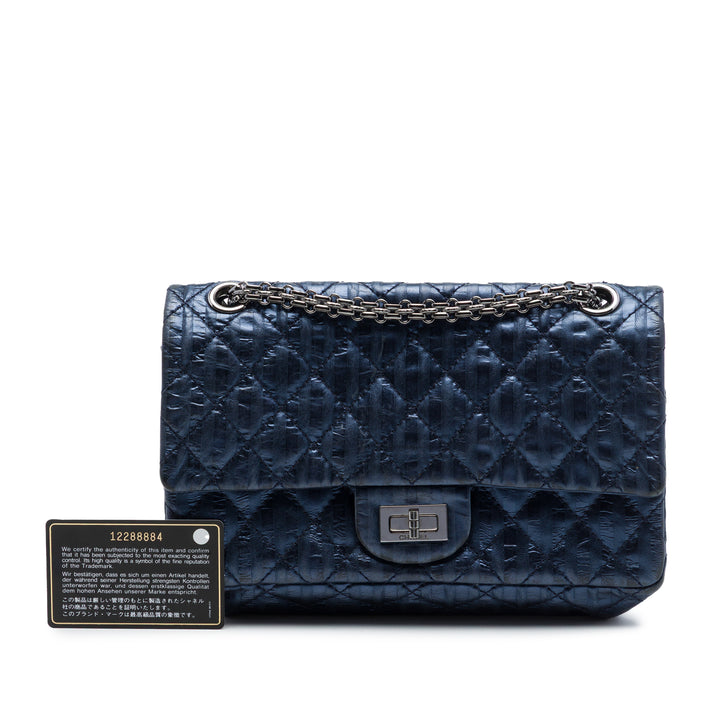 Chanel Matelassé Metallic Striped vieilli Cuir de veau Reissue 2.55 Accordion à rabat 225