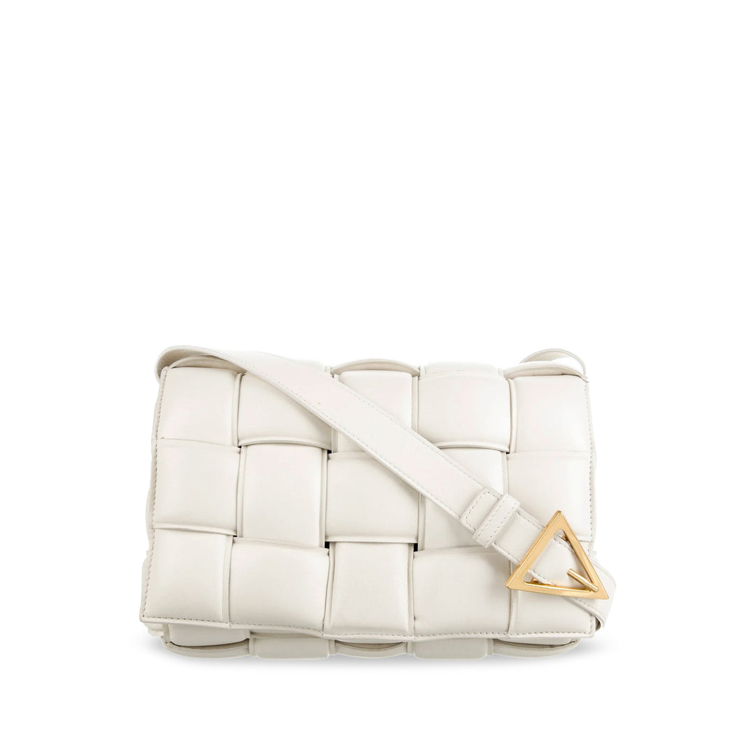 Padded Cassette Leather Crossbody Bag White - Gaby Paris