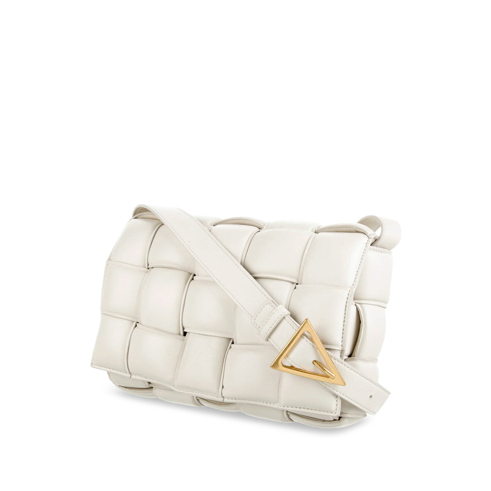 Padded Cassette Leather Crossbody Bag White - Gaby Paris