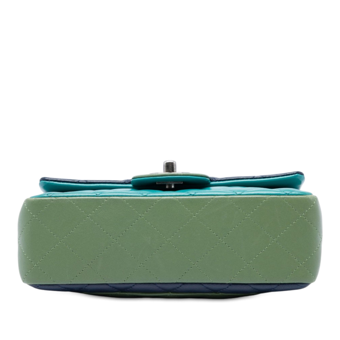 Classic Rectangulaire Tricolore Rabat simple Mini Cuir d'agneau Bleu