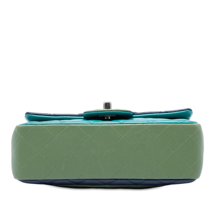 Classic Rectangulaire Tricolore Rabat simple Mini Cuir d'agneau Bleu