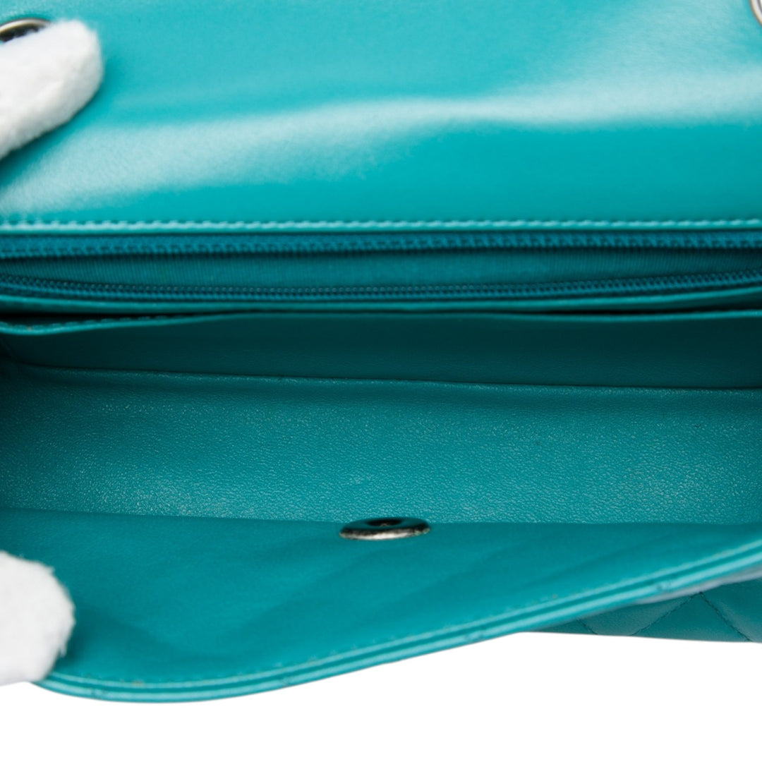 Classic Rectangulaire Tricolore Rabat simple Mini Cuir d'agneau Bleu
