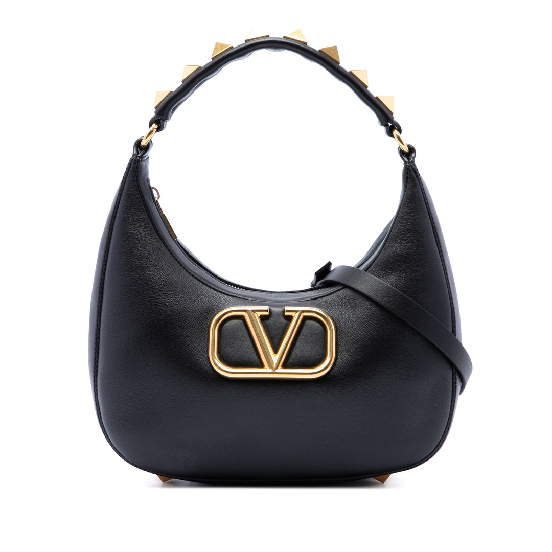 Valentino Sac à main Stud Sign Zippé Hobo Cuir de veau Noir – vue principale – GABY PARIS
