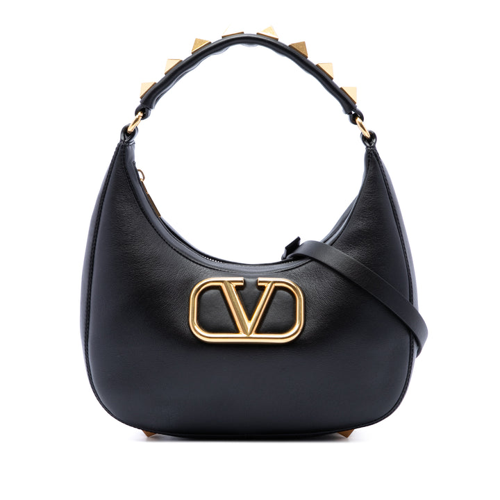 Valentino Sac à main Stud Sign Zippé Hobo Cuir de veau Noir – vue principale – GABY PARIS