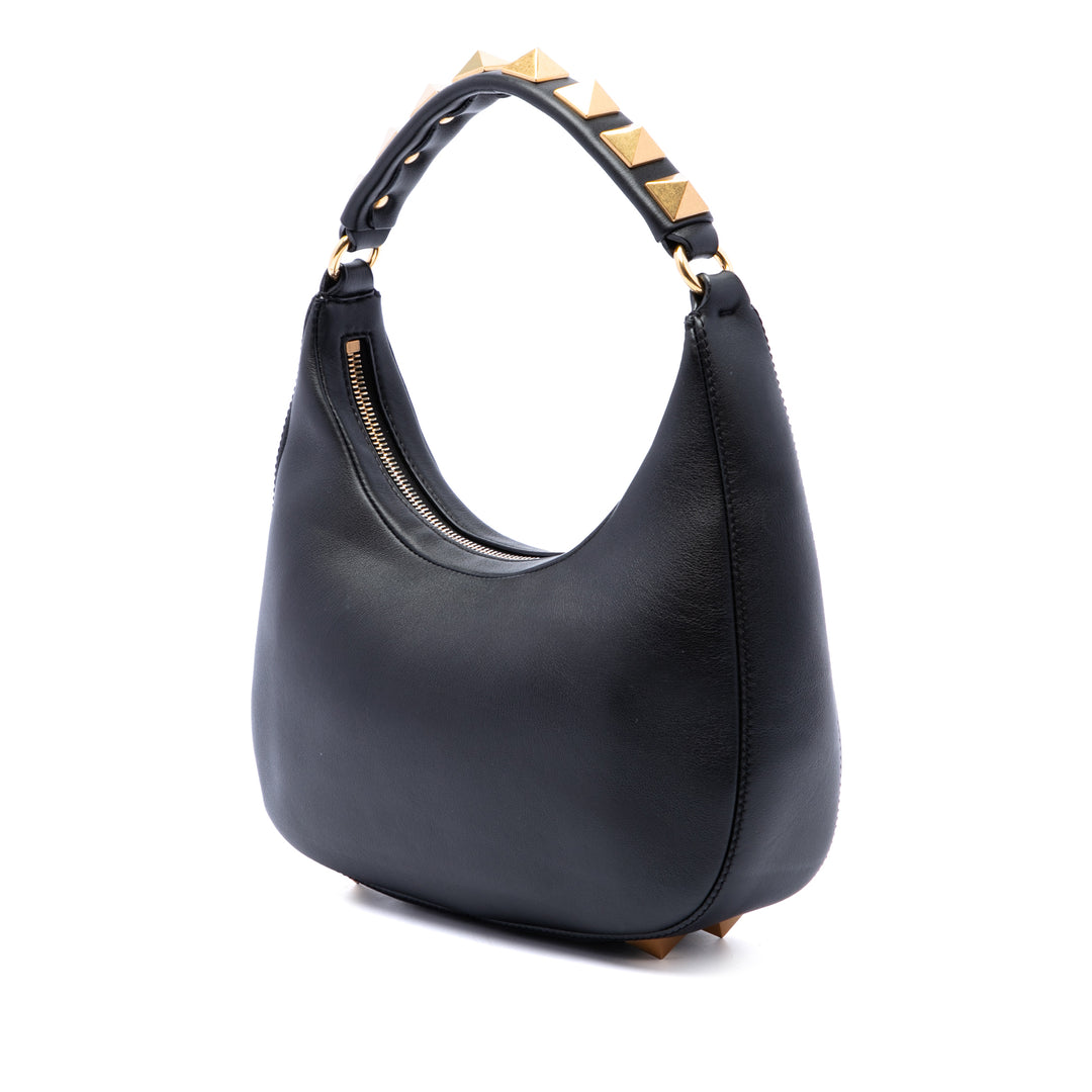 Valentino Sac à main Stud Sign Zippé Hobo Cuir de veau Noir – vue 2 – GABY PARIS