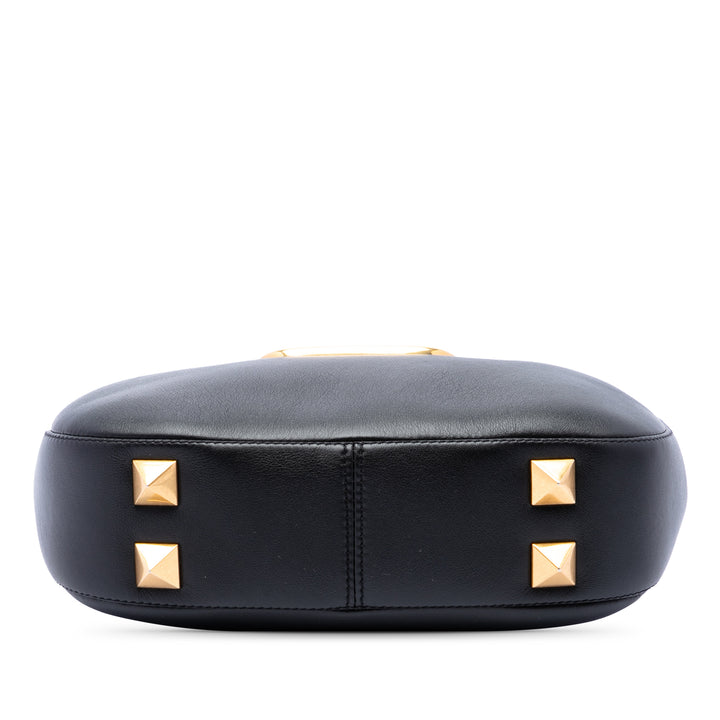 Valentino Sac à main Stud Sign Zippé Hobo Cuir de veau Noir – vue 3 – GABY PARIS