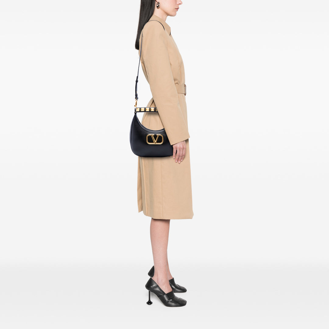 Valentino Sac à main Stud Sign Zippé Hobo Cuir de veau Noir – vue 6 – GABY PARIS