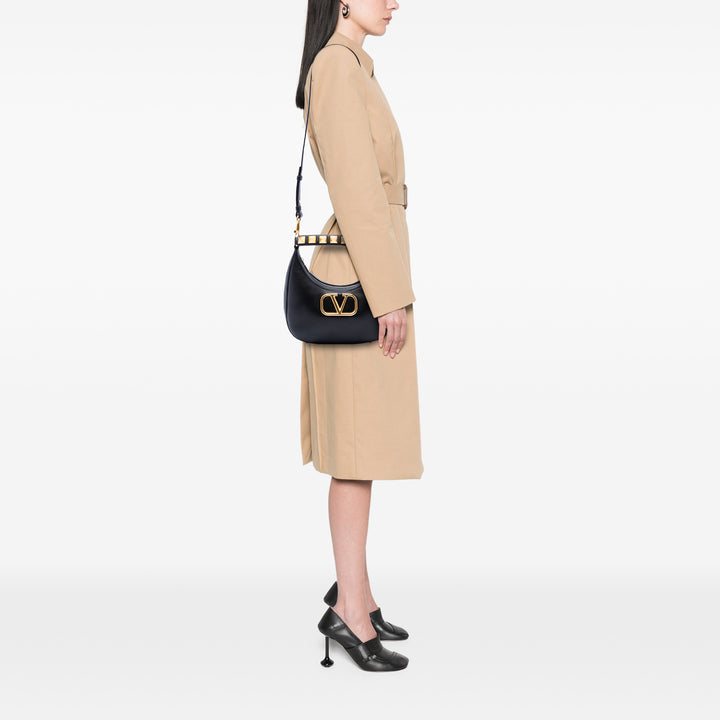 Valentino Sac à main Stud Sign Zippé Hobo Cuir de veau Noir – vue 6 – GABY PARIS