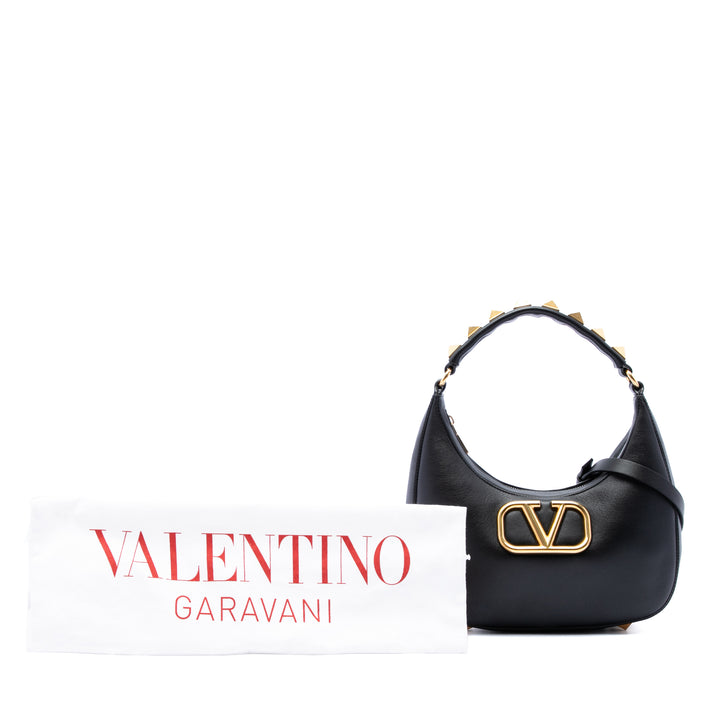 Valentino Sac à main Stud Sign Zippé Hobo Cuir de veau Noir – vue 7 – GABY PARIS