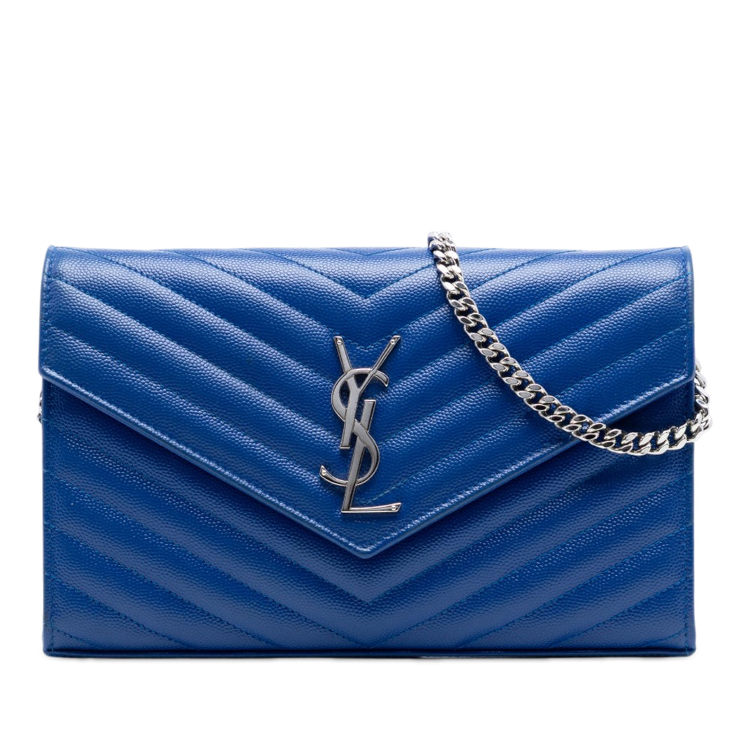 Saint Laurent Grain De Poudre Chevron Monogram Envelope Chain Portefeuille