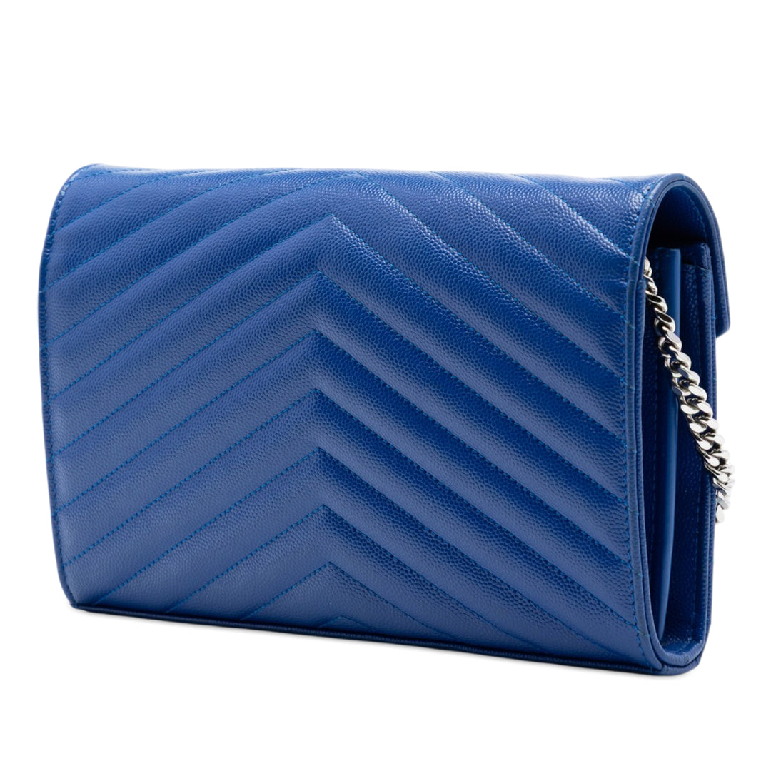 Saint Laurent Grain De Poudre Chevron Monogram Envelope Chain Portefeuille