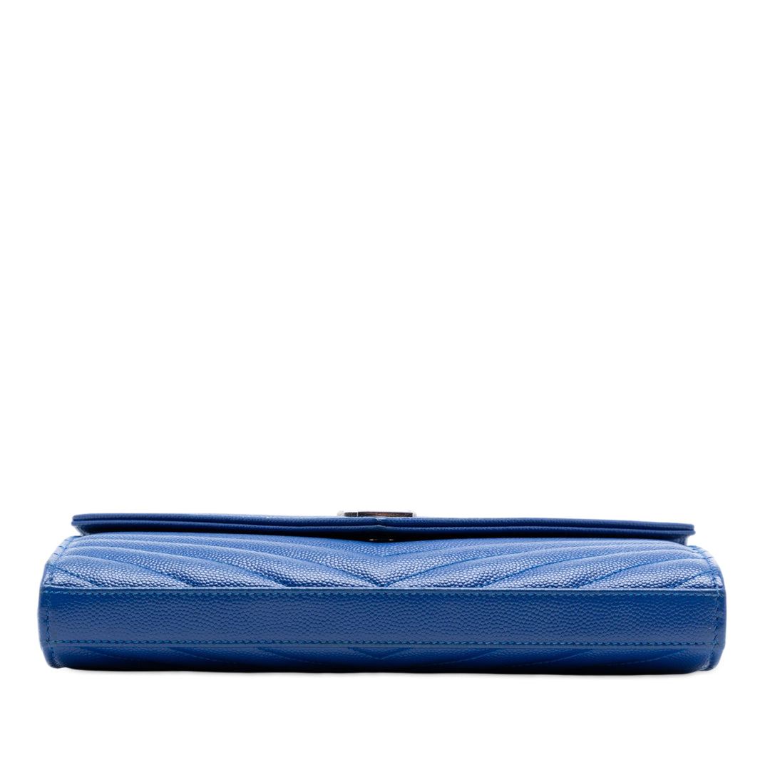 Saint Laurent Grain De Poudre Chevron Monogram Envelope Chain Portefeuille