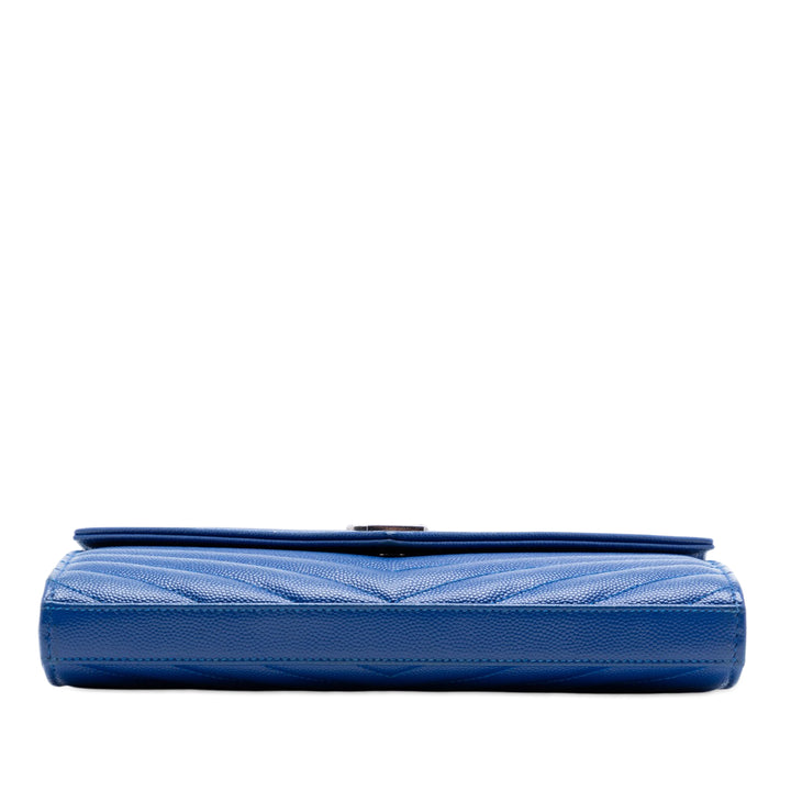 Saint Laurent Grain De Poudre Chevron Monogram Envelope Chain Portefeuille