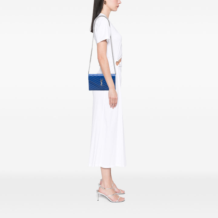 Saint Laurent Grain De Poudre Chevron Monogram Envelope Chain Portefeuille