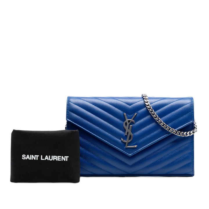 Saint Laurent Grain De Poudre Chevron Monogram Envelope Chain Portefeuille